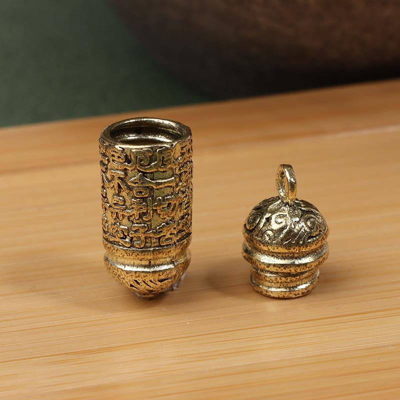 

Винтажная коробка для таблеток ручной работы, контейнер-бутылка, брелок, полая латунная бутылка Будды, Сутра, цилиндр, подвеска, чехол для таблеток, бутылка