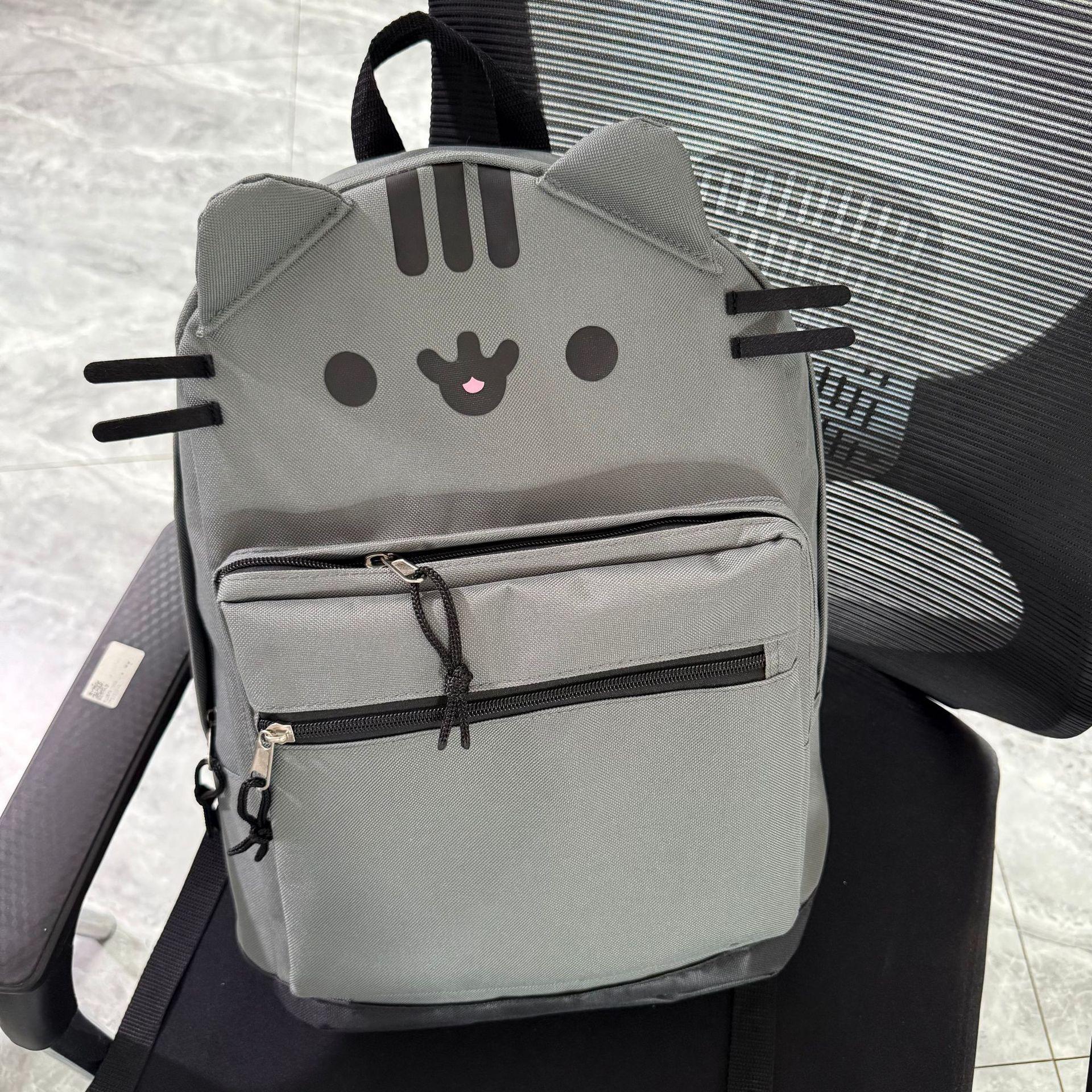 

Double shoulder fat cat schoolbag cartoon canvas bear versatile cute brown soft girl new light gray student large capacity темно-серого