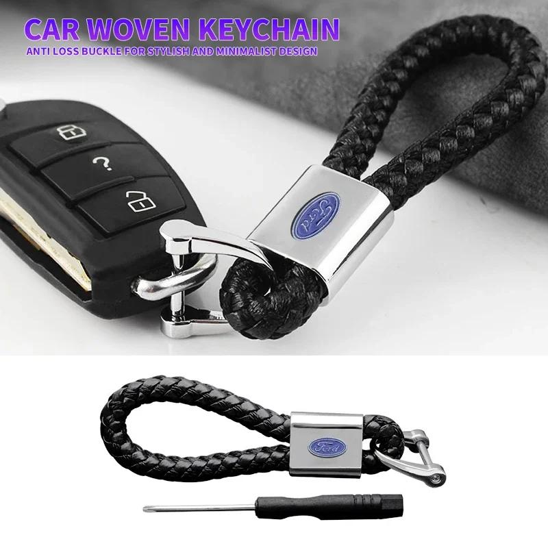 Hot 2025 Hot For Ford New Hand-Woven Key Ring Leather Car KeyChain Waist Keyring For Ford Focus 2 MK2 3 4 ST Mondeo Festiva Fusi