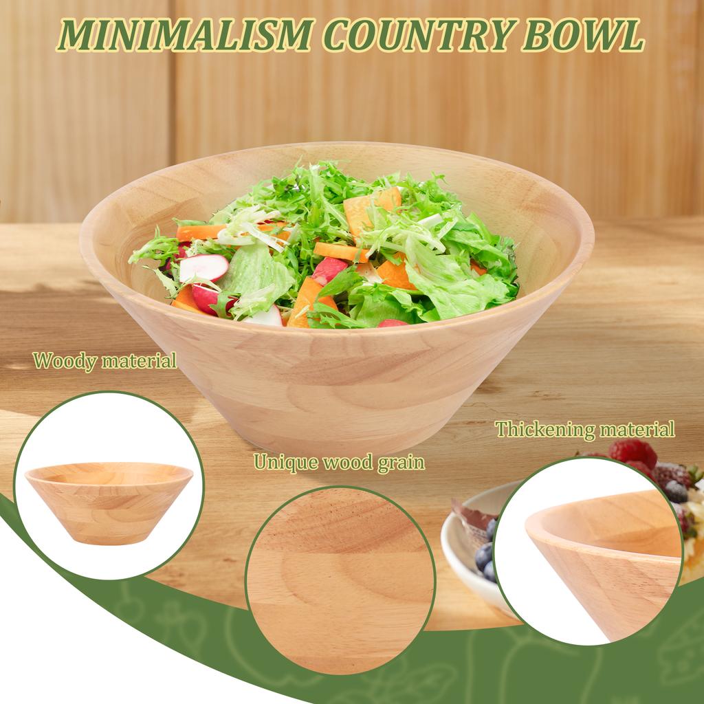2Pcs Wooden Salad Bowl Multipurpose Dessert Fruit Snacks Bowl Medium Large Size for Bread Instant Noodles Pasta Fruit Bowls