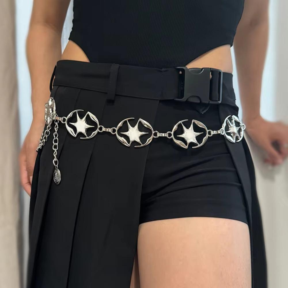 

Retro Vintage Gold Chain Belt JK Style Y2K Silver Waist Chain Adjustable Star Waistband Women Style3