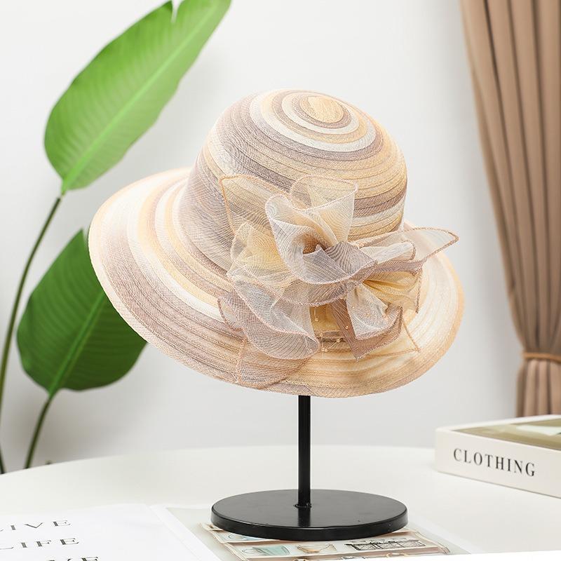 Hat female summer middle-aged and old eaves organza flower cool hat foldable sunshade sunscreen mother sun basin hat