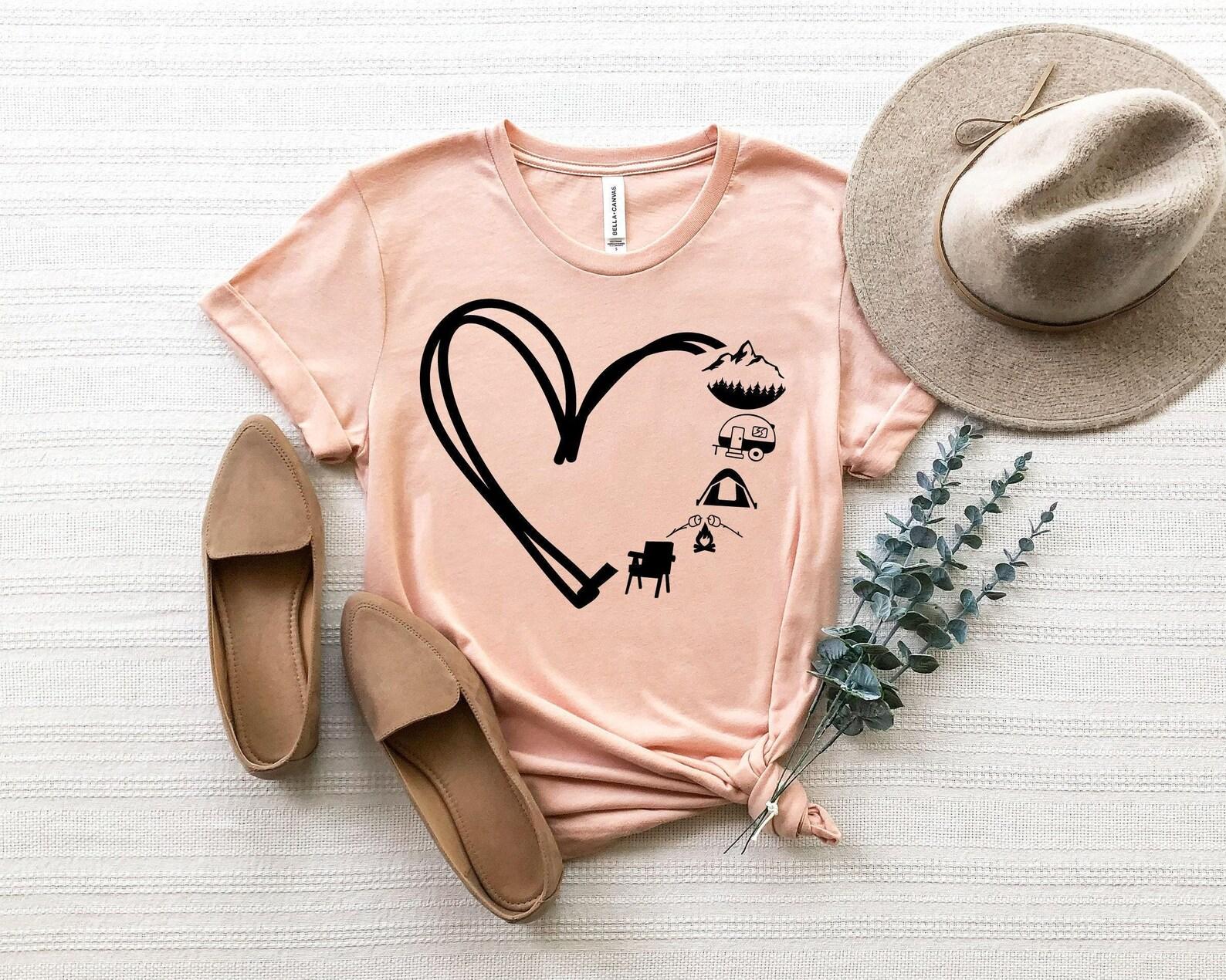 Camp Lover Shirt, Camping Shirt, Camping Heart Shirt, Cute Hiking Shirt, Adventure Shirt, Camper Shirt, Gift for Her 140