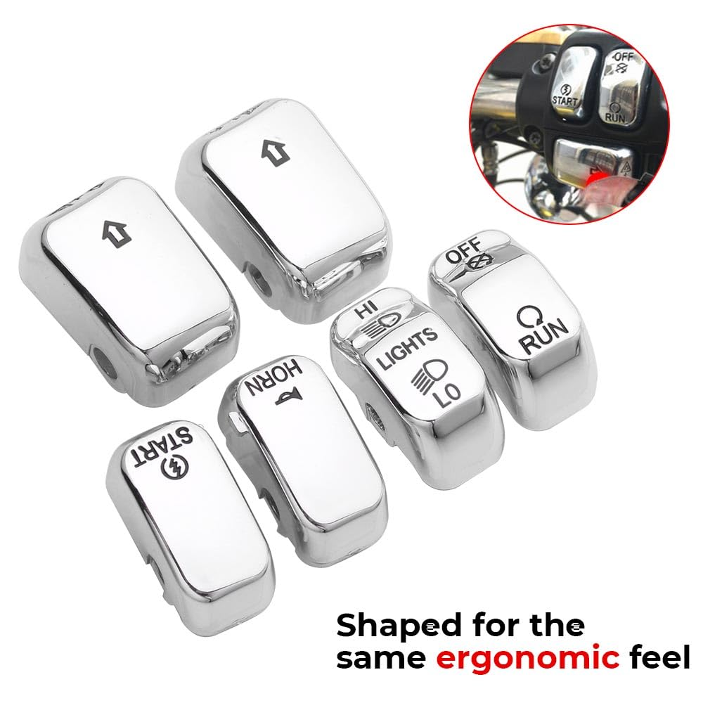 Handle Bar Switch Button Cover Cap Kit Fit for 1996-2017 Harley VRSC Sportster Dyna Softail Road King,6pcs (Chrome)