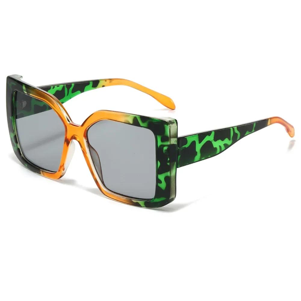 Modische Sonnenbrille mit Verlaufsgläsern, übergroßer quadratischer Rahmen in Schildpatt- und Leopardenmuster, blendfreie Sonnenbrille aus PC-Material