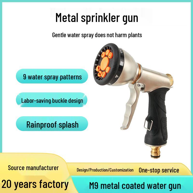 Gold Electroplated 9-Function High Pressure Shower Head Water Gun with Front Trigger