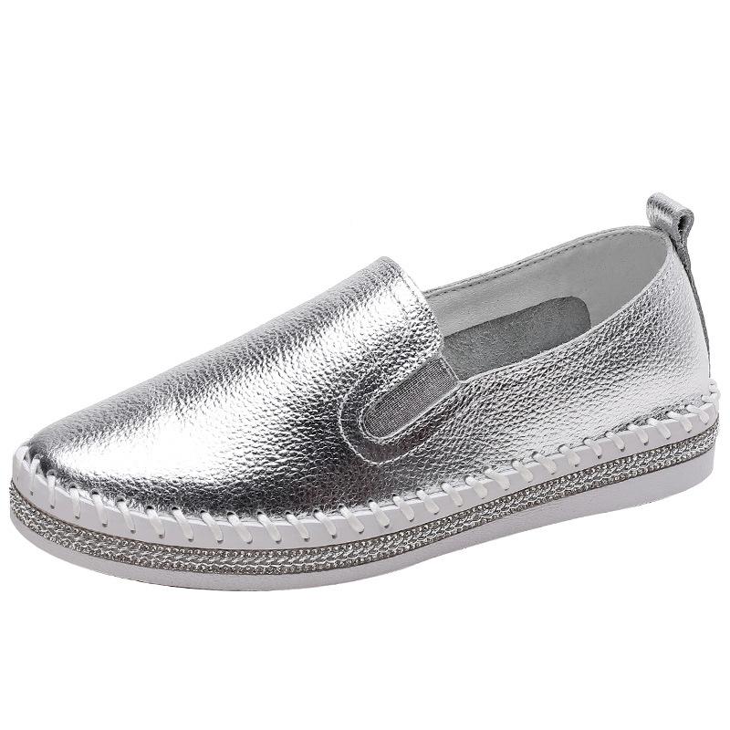 Fashion Women Platform Flats shoes Casual female Genuine Leather Walking flats Loafers for women White crystal Comfort Vacation shoes