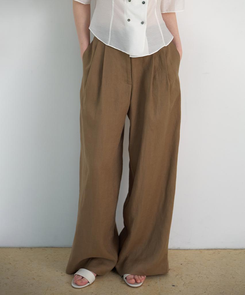 Biyul Linen Half Banding Wide Slacks