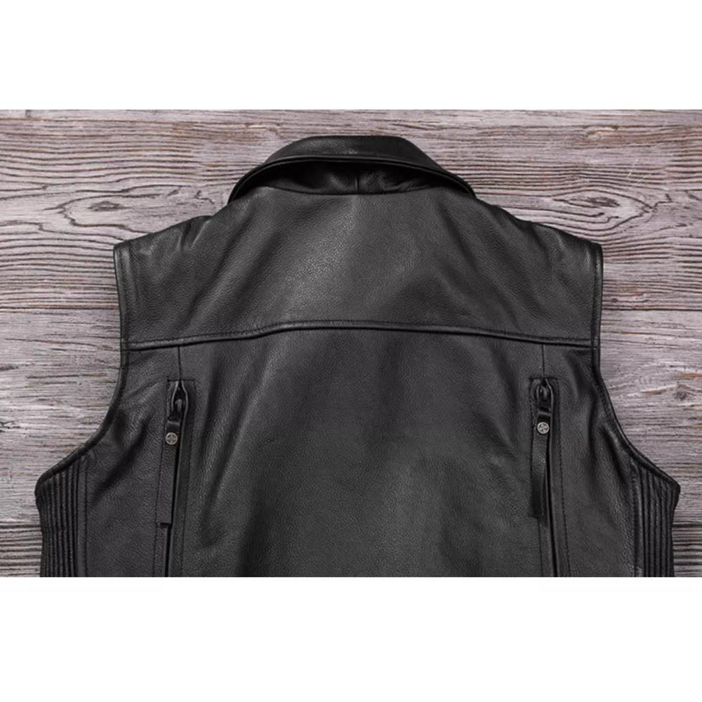 Chinese Size Biker Vest Top Layer Cowhide Leather Vest Men's Slim Short Motorcycle Clothing Riding Jacket Sleeveless Genuine Cow Club Vest