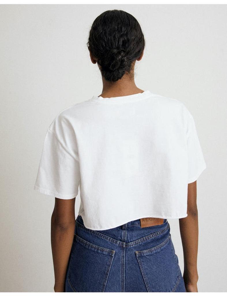 Sportliches Damen-Crop-Top mit Rundhalsausschnitt aus Baumwolle - Sommerstil, Kurze Ärmel, 180g Reine Baumwolle, Hot Girl Trend