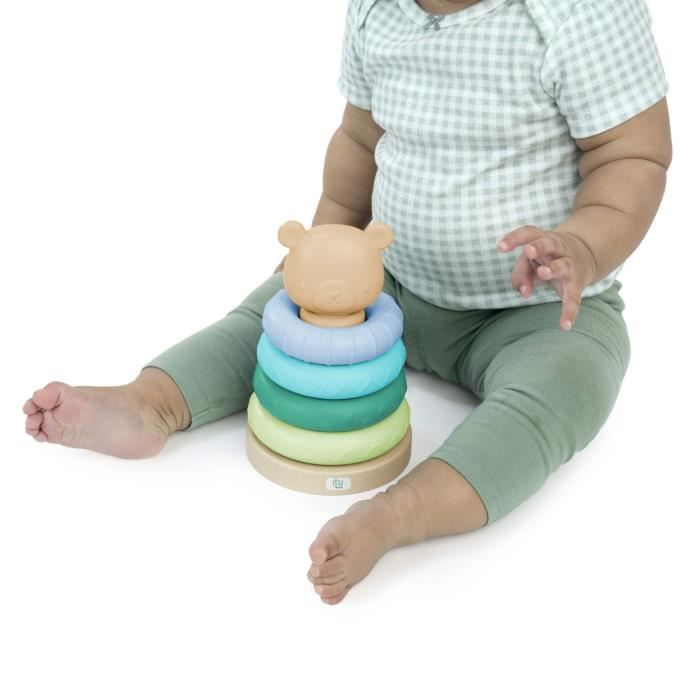 Ity de ingenuity cutie stacks nate, 4 anneaux de dentition à empiler sans bpa, support en faux bois, ours, vert, dès 6 mois
