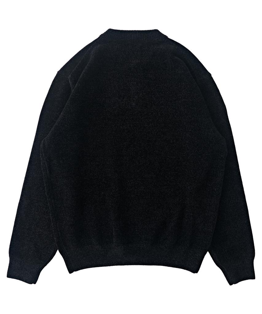 ANALOG MOOD Velour Refined Henley Neck Round Knit (Black)