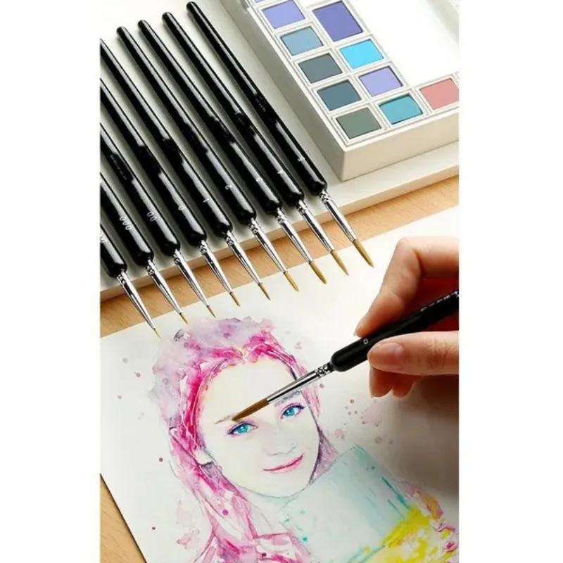 10Pcs Paint Brush Miniature Hook Line Pen Art Painting Brushes Gouache Watercolor Oil Paints Brush Artists Hand Painted