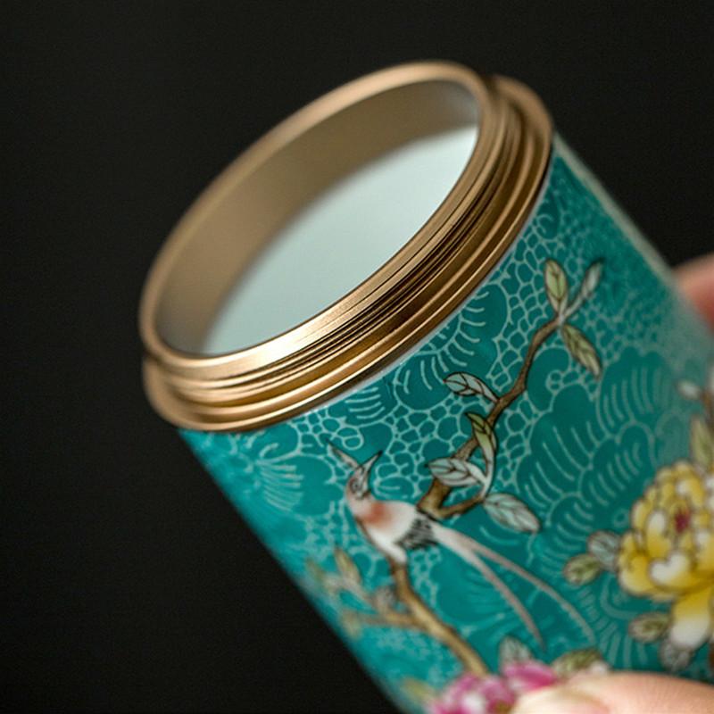Chinese Enamel Color Flower and Bird Tea Caddy Ceramic Tea Jar Sealed Container Travel Tea Box Coffee Candy Storage Tank Teaware