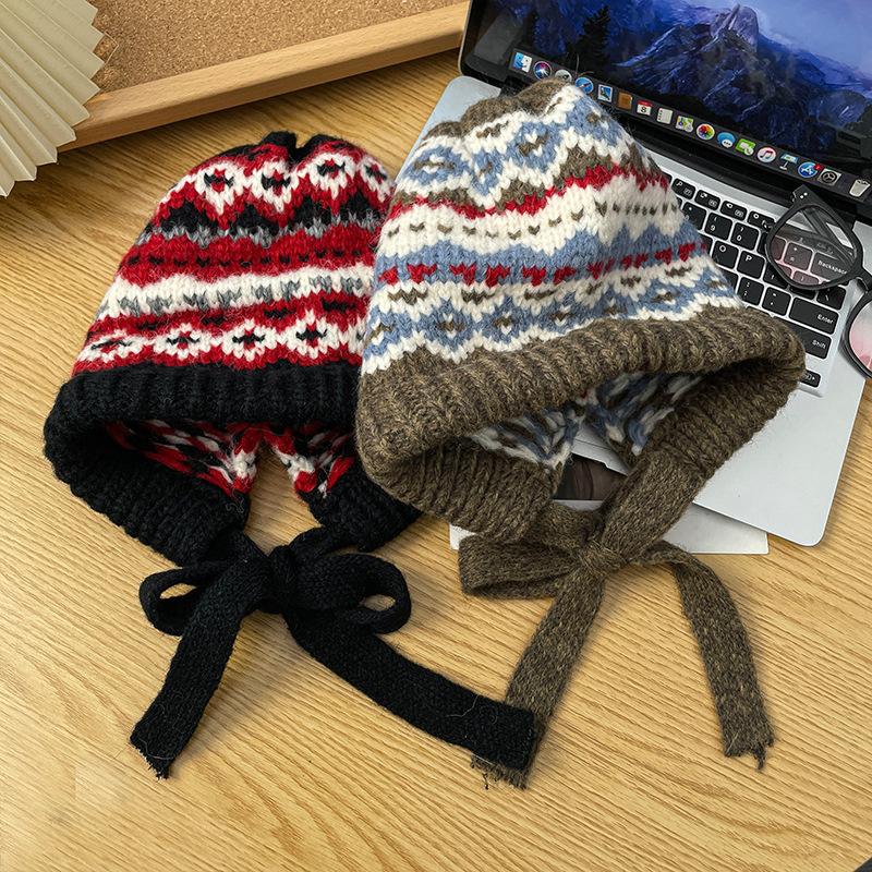 Wool Hat Autumn and Winter Warm Ear Protection Cold Hat Balaclava Versatile Hat Female Cute Thickened Knitted Hat
