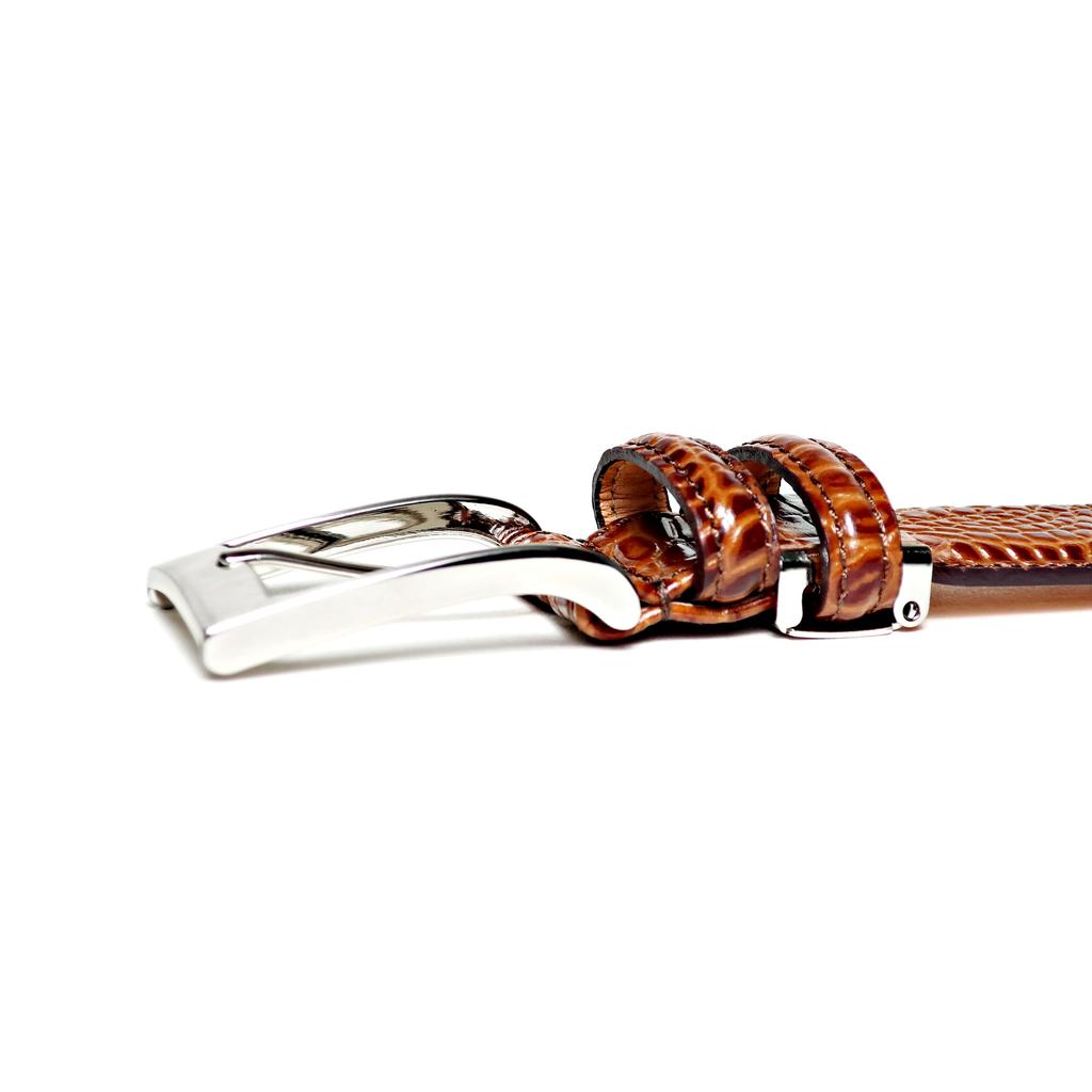 [COXSWAIN] Coxwain Herren Gürtel aus echtem Leder, Braun Krokodilprägung, 30 mm breit, Hergestellt in Japan, CW20203-36