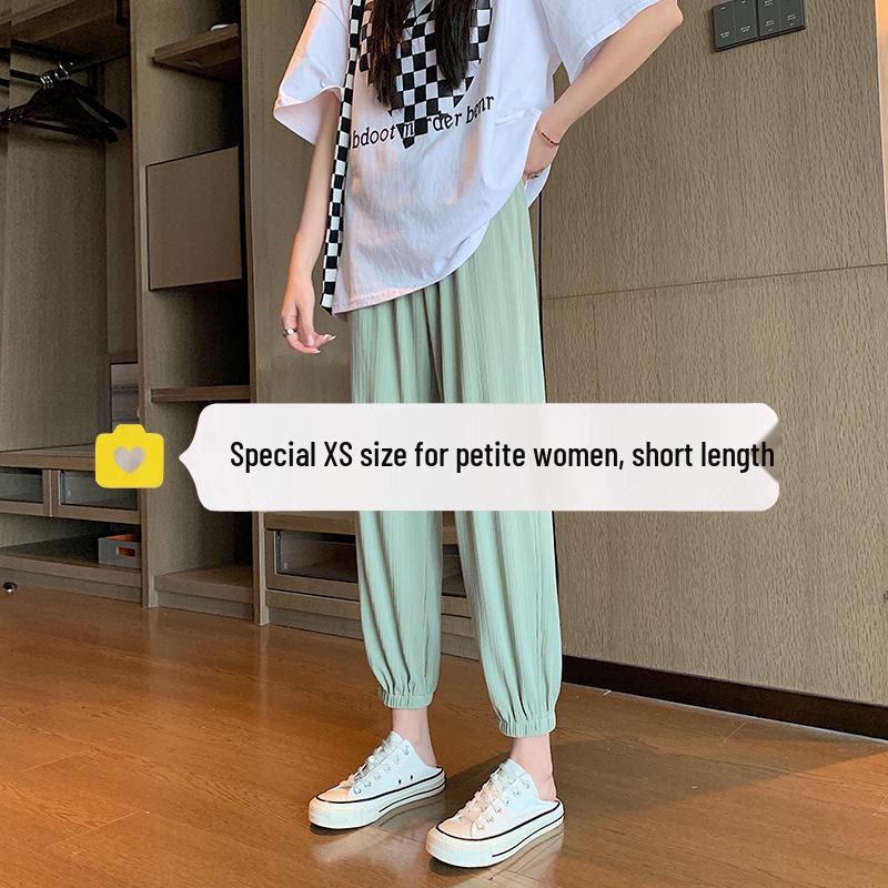 

145cm Petite Women s Ice Silk Summer Sports Pants - Thin, Eight-Point Carrot Lantern Harem Style, Size XS XS (60-79 lbs)