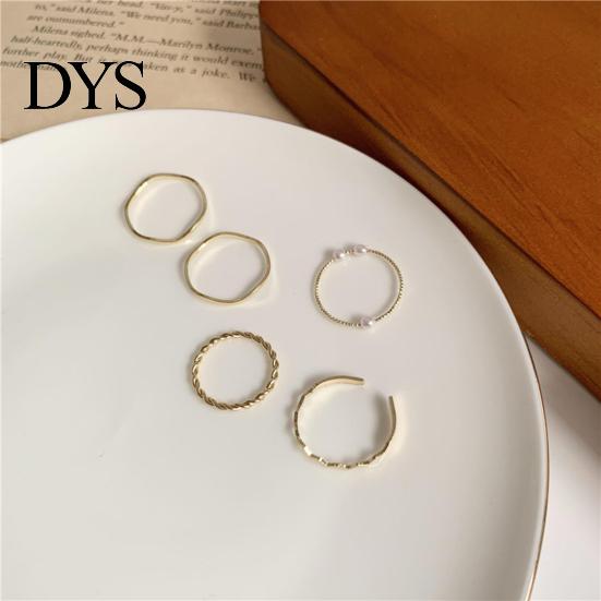 Knuckle Rings 5Pcs Finger Wavy Japan Korean Style Faux Pearls Jewelry Electroplating Stackable Set for Wedding Party Banquet Prom Women