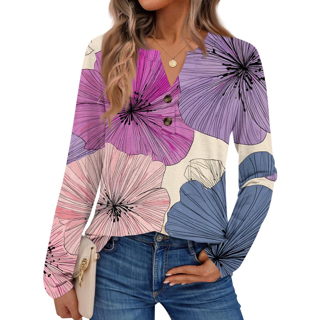 Women's Floral Print Long Sleeve  Shirt Elegant Casual Tops Trendy Shirt Tops
