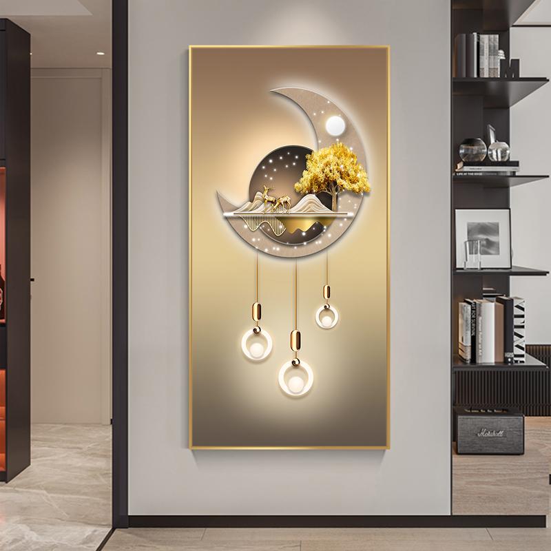 Abstract Leaf Light Luxury Butterfly Canvas Painting Deer Moon Decorative Wall Art Golden Living Room Bedroom Decor Cuadros