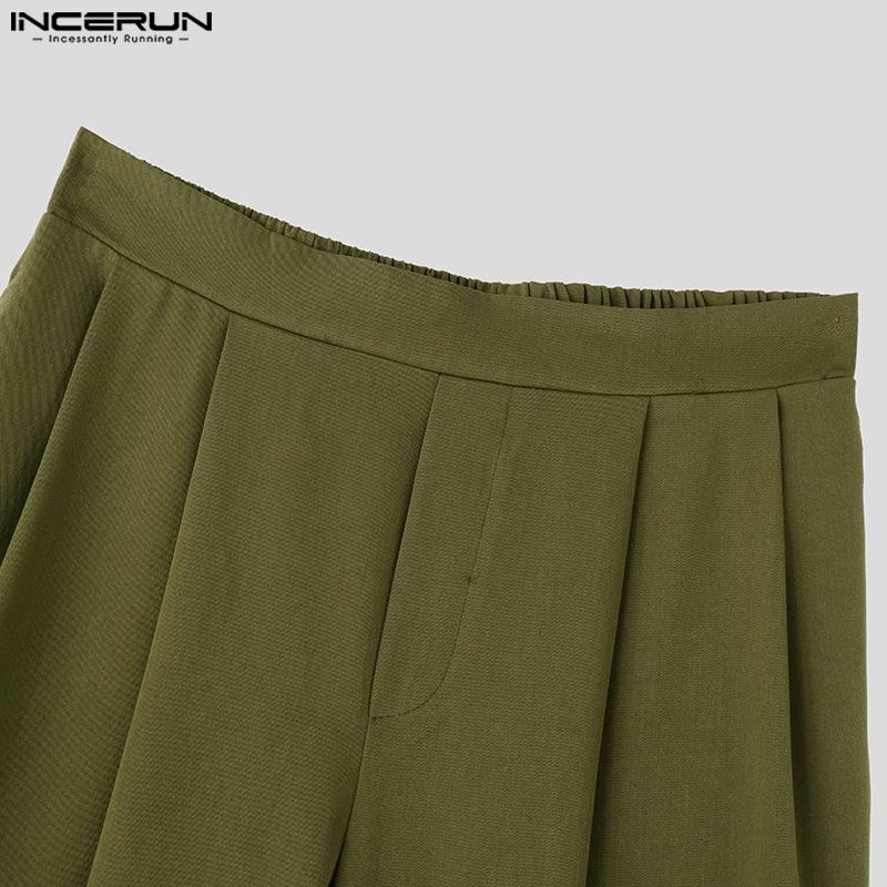 INCERUN Herrenhose mit elastischem Bund und hoher Taille, lange Hose, lässige Hose mit weitem Bein
