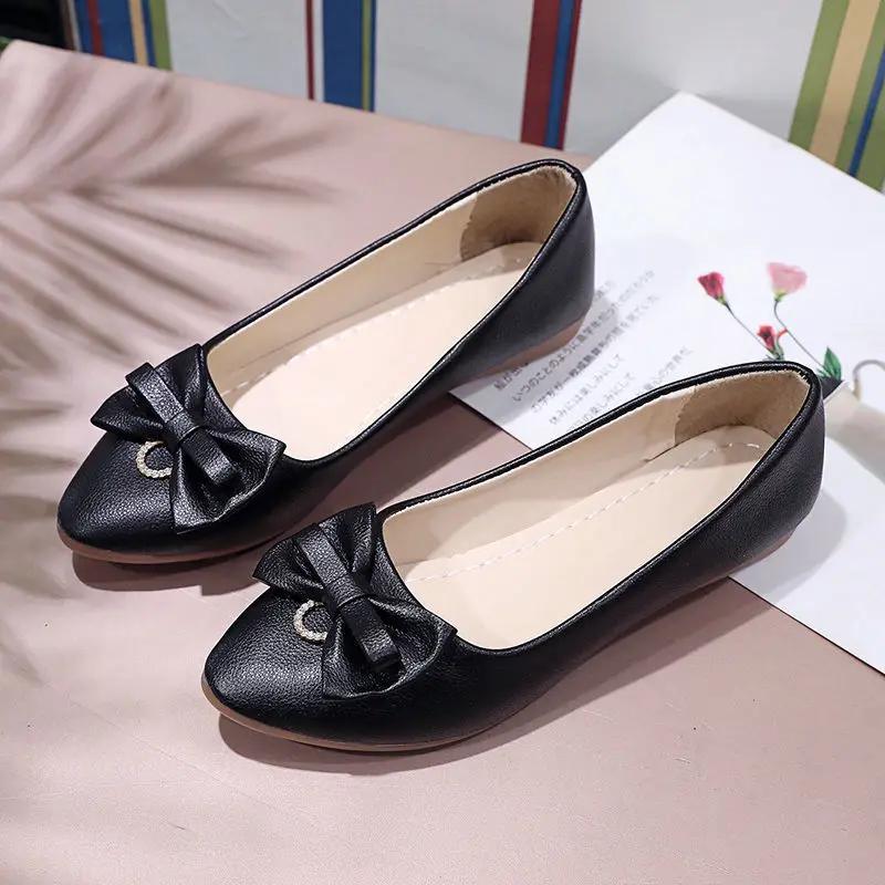 Fashion Slip-on Low Heel Elegant Woman Flats Formal Leather Casual With Bow Sale Chic Point Popular Luxury Brand Shoe 39 Shoes for Women