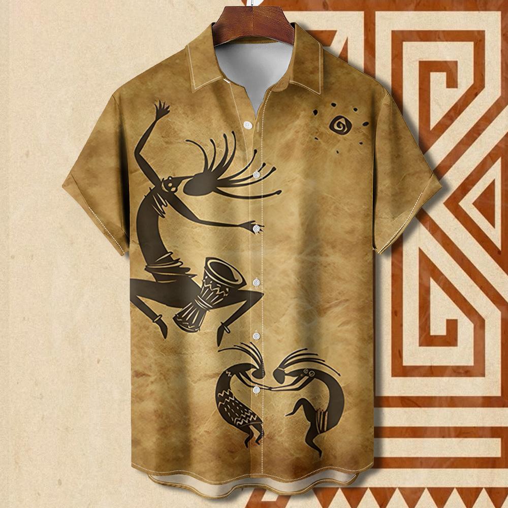 Vintage Ethnic Patterns 3D Print Beach Hawaii Shirts For Men Casual Turndown Collar Short Sleeve Beach Button Shirt Men's Shirts