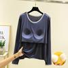 Modal Round Tie Chest Pad Tops Women's Autumn Inner Wear Long Sleeve T-shirt Wear-Free Bra Loose Plus Size Bottoming Shirt