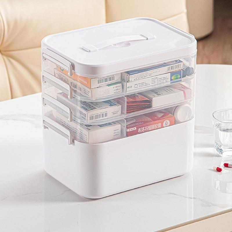 Multilayer Medicines Organizers Box With Clear Lid Large Capacity Portable Storage For Household Emergency Use