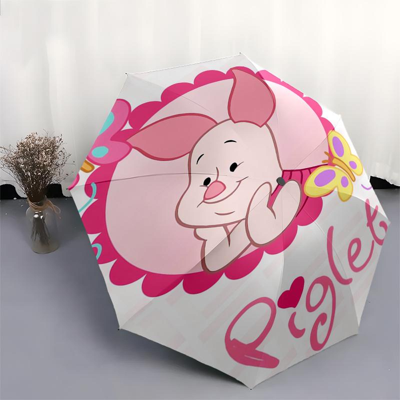 Piglet,Butterfly Theme Automatic Compact Folding Cute Umbrella - Portable and Durable, 8-Bone Iron Umbrella for All Weather0707095