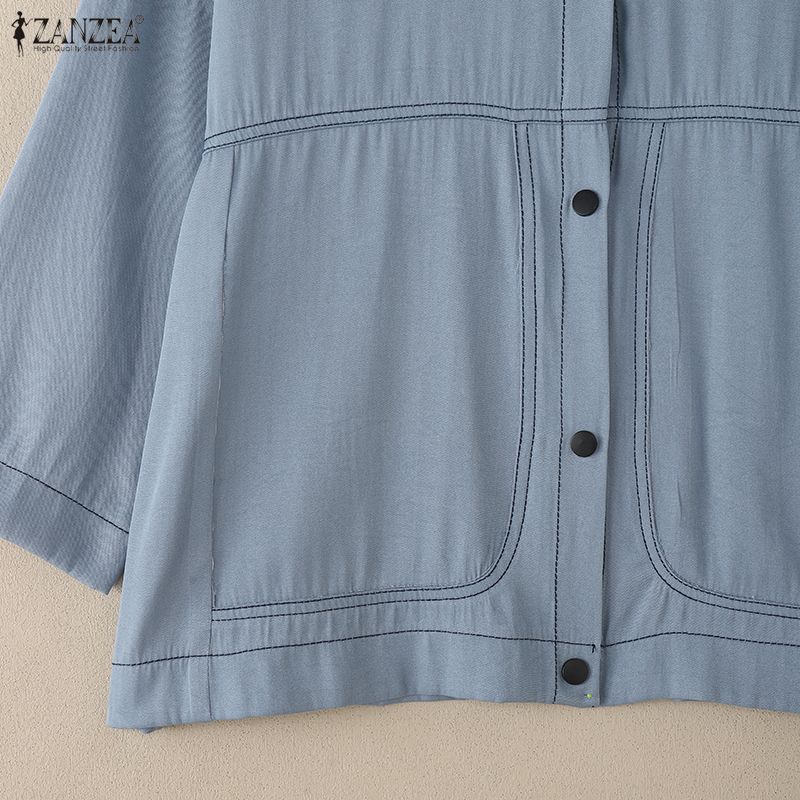 ZANZEA Dámská ležérní halenka s kulatým výstřihem, jednobarevná, s 3/4 rukávem, volného střihu