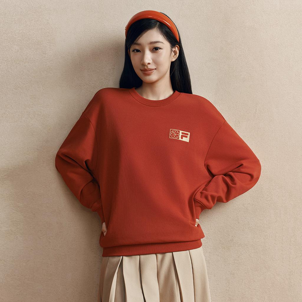 Fila Original Peony Pullover Simple Fashion Classic Retro Casual Versatile Comfortable Loose Round Neck Sweatshirt Unisex Sweatshirt Red F51U619203FRD