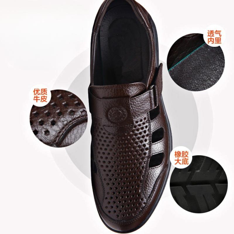 High Quality Men's Sandals Genuine Leather Dad Shoes Thick Bottom Non-slip Casual Sandals Outdoor Men Beach Shoes Large Size 47