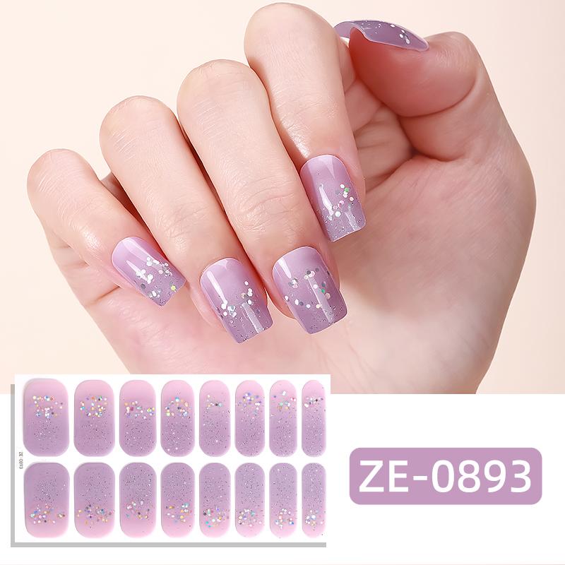 16Tips Pink Glitter Full Cover Nail Sticker Gradient Nail Polish Strips Long-Lasting Self Adhesive Manicure Art DIY Decoration