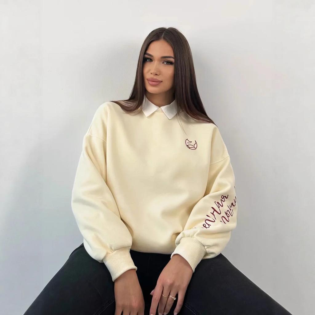 Autumn and winter American casual personality trendy brand letter printing comfortable casual thickened thermal sweater women