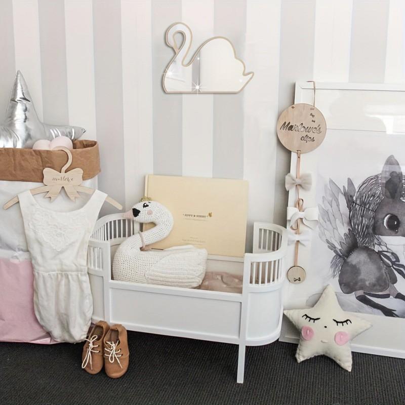 Cartoon Swan Wall Mirror Wooden Frame Acrylic Home Decor Modern Style
