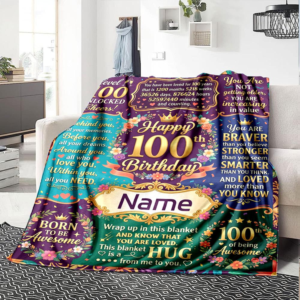 100Th Birthday Celebration Personalized Name Blankets Throws Suitable For Outdoor Use Camping Picnics Travel Sofas Pets Offices And Birthday Giftsd14