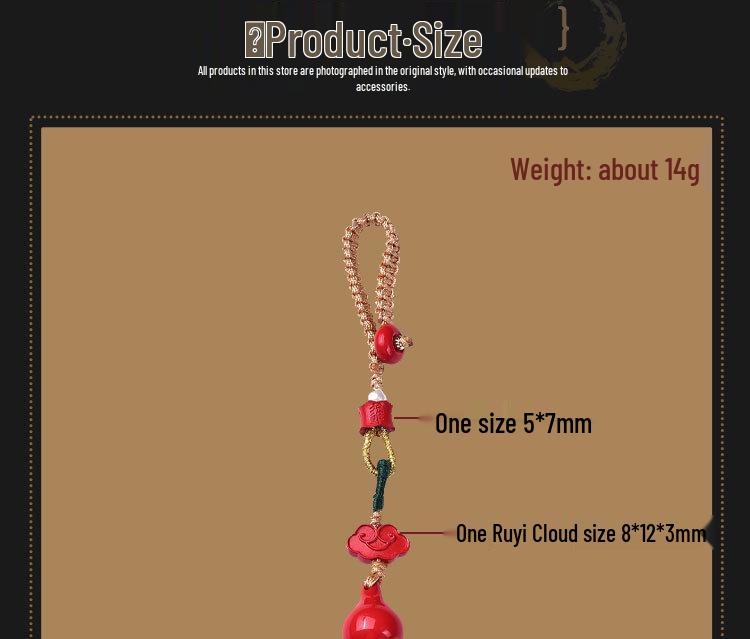 Exquisite Auspicious Clouds Gourd Keychain with Tassel - Cinnabar Bag Charm for Fortune & Longevity