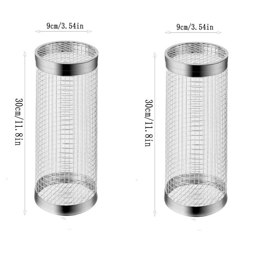 2PCS Rolling Grill Baskets for Outdoor Grilling - Round Grilling Accessories BBQ Large Vegetable Grill Cage Cylinder Stainless S