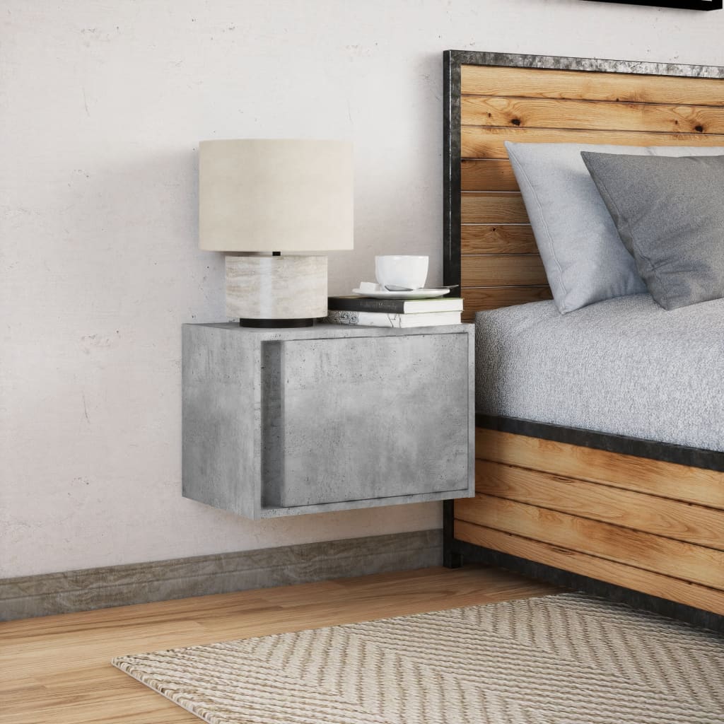 Wall Mounted Nightstand with LED Lights Concrete Grey