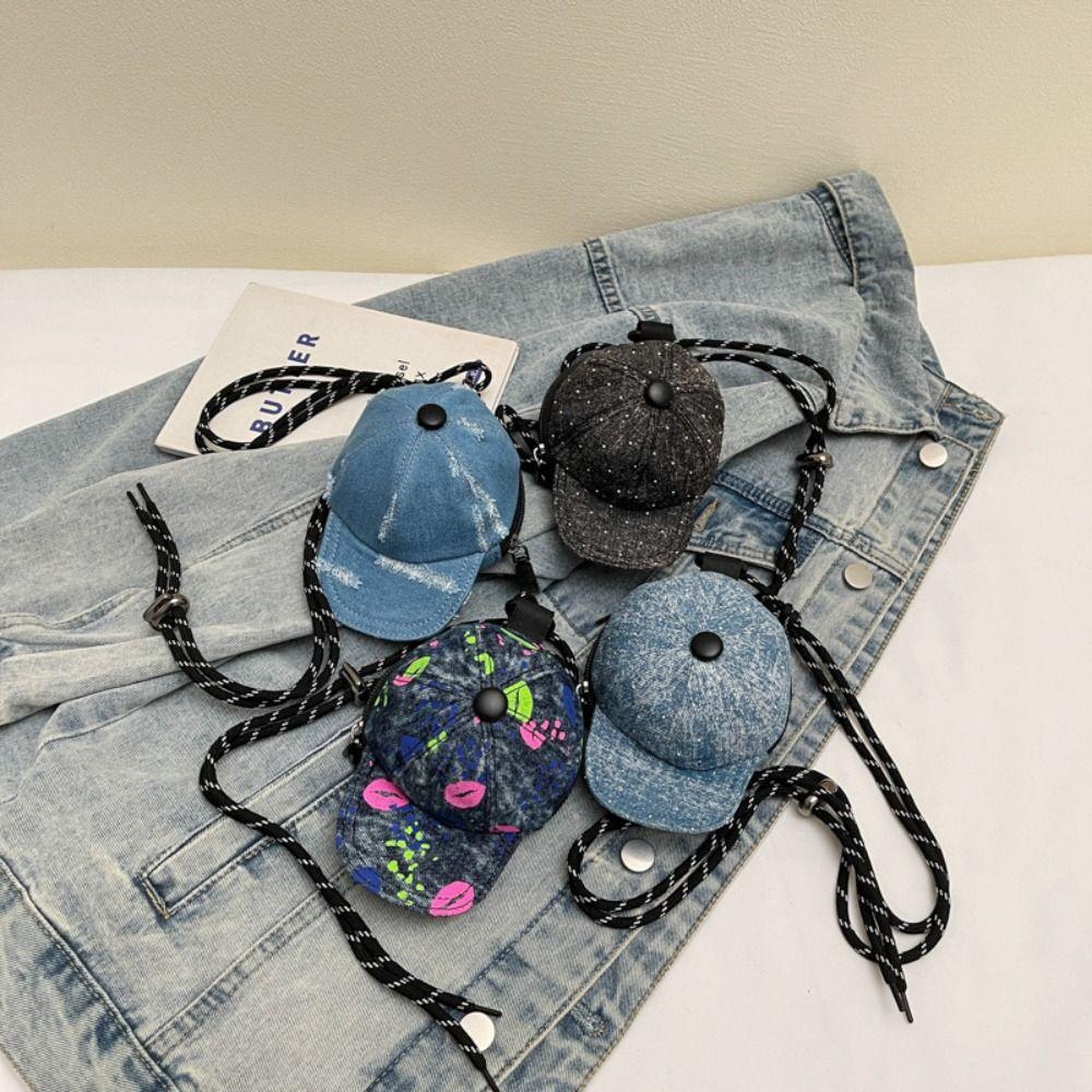 Denim Baseball Cap Crossbody Bag Earphone Storage Bag Canvas Coin Purse Mini Hat Wallet Daily