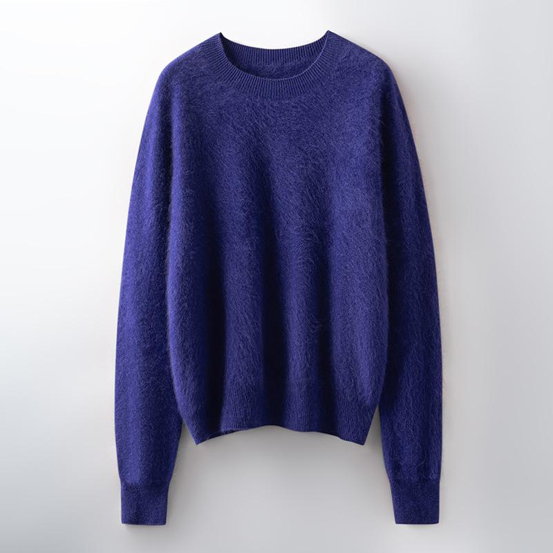 Autumn And Winter New Brushed Women'S Loose Round Neck Long Sleeve Solid Color Pullover Wool Bottoming Knitted Sweater