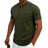 Men Henley Neck Short Sleeve T Shirt With Chest Pocket Casual Solid Color Tops