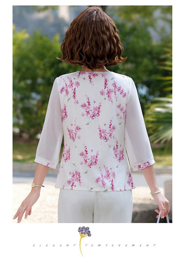 Elegant Summer Short-Sleeved Top for Middle-Aged Women