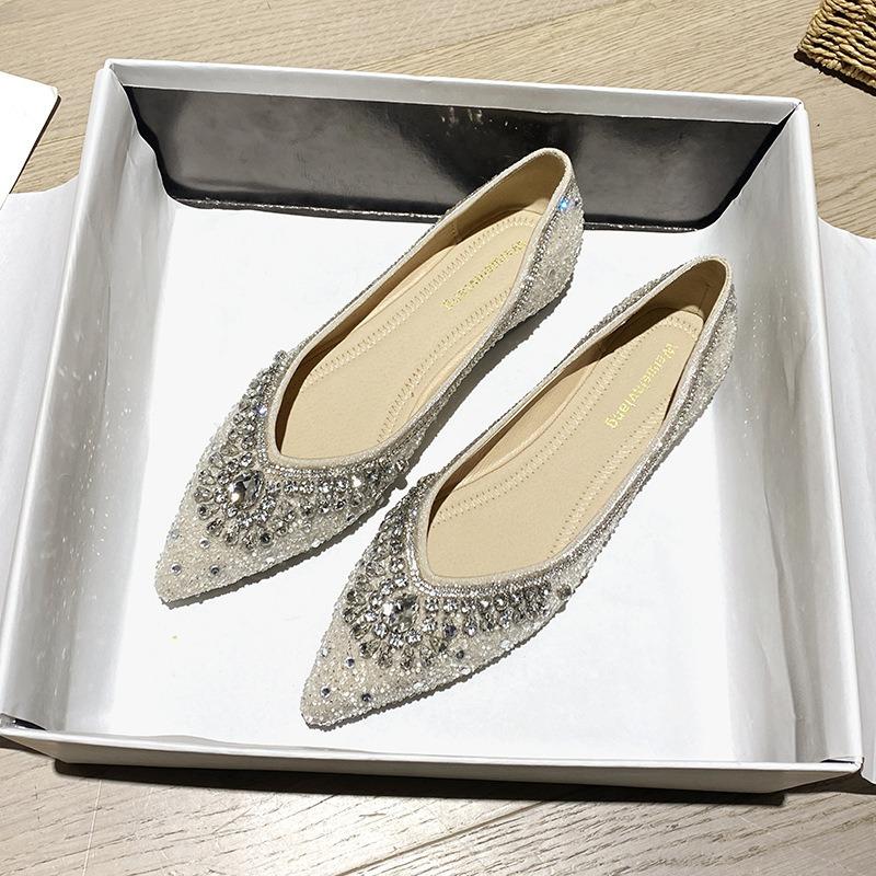 Woman Ballet Flats Shoes Rhinestone Loafers Flat Pointed Toe Shoe Female Casual Slip on Flats Footwear Boat Shoes