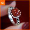925 Sterling Silver Rings for Women Couple Minimalist Handmade Simple Red Stone Ring Fine Jewelry Gift Prevent Allergy