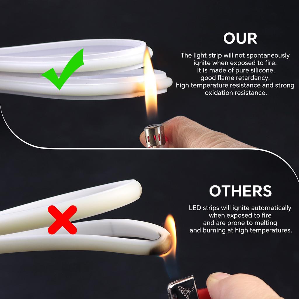 Fireproof Silicone LED Neon Light Strip 220V EU Plug In Self-Adhesive Even Glow COB LED Tape For Room Kitchen Outdoor Garden