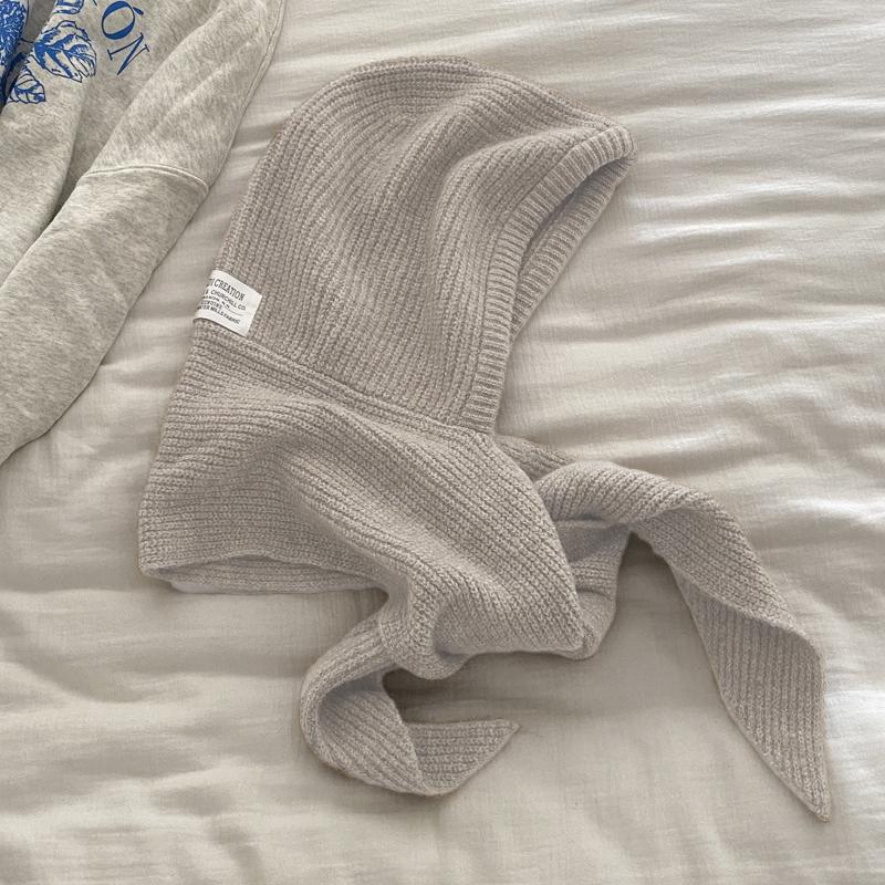 

Шерстяная вязаная балаклава шапка шарф с капюшоном цельный утеплитель для шеи Y2K корейский стиль зимняя теплая шапка бини для женщин осень готическая мода