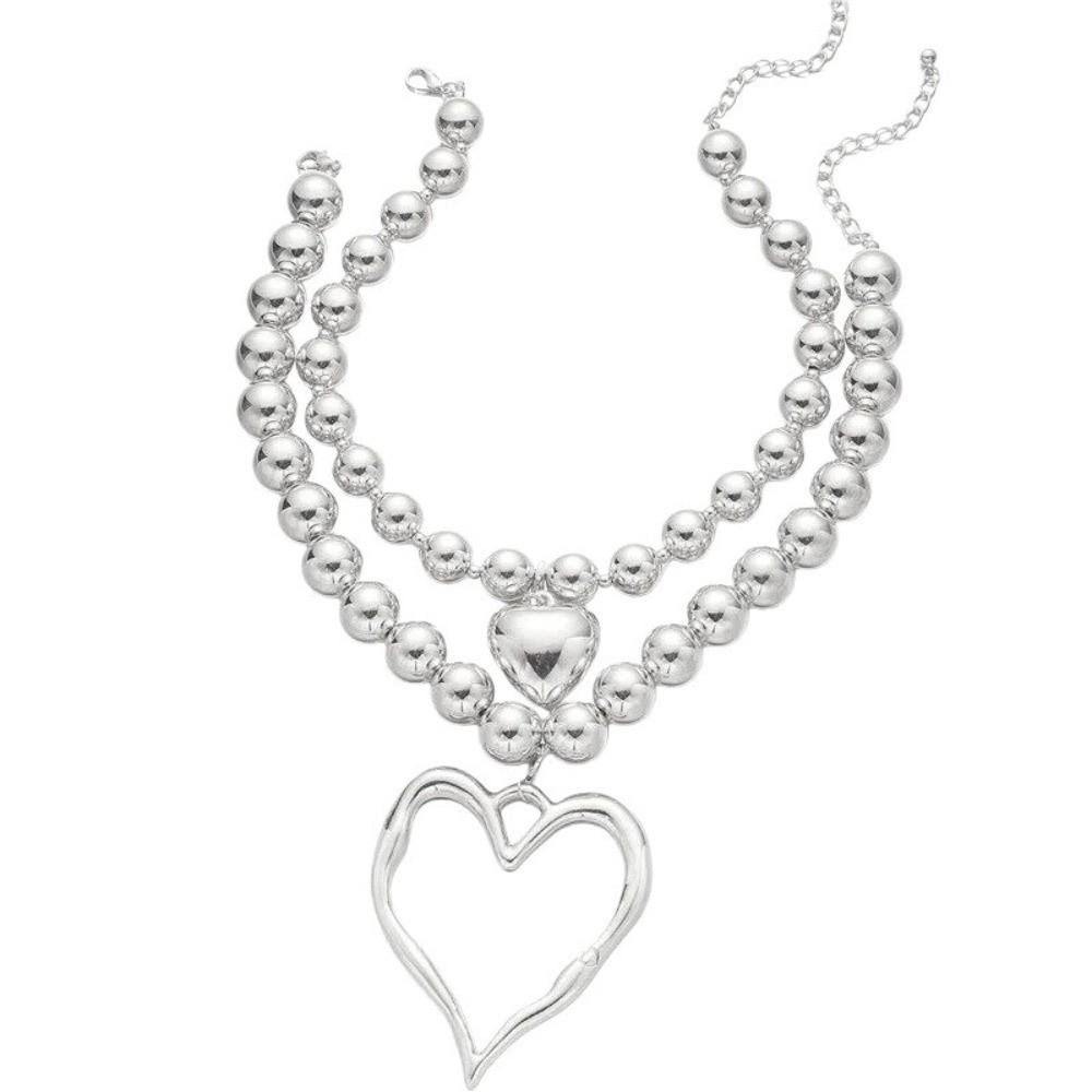Adjustable Big Heart Pendant Necklace Exaggerated Double-layer Choker Chain Jewelry  Party Wear