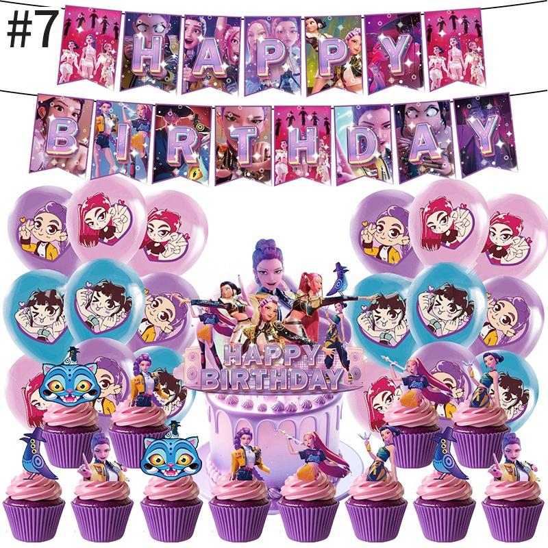 Demonœ Hunters Birthday Party Decor Tableware Banner Kids Birthday Balloon Cake Topper Decor  Kpop Anime Party Supplie Set